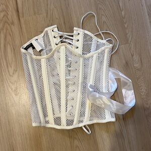 Metal Ribbed Mesh White Corset Top by Daisy Corsets